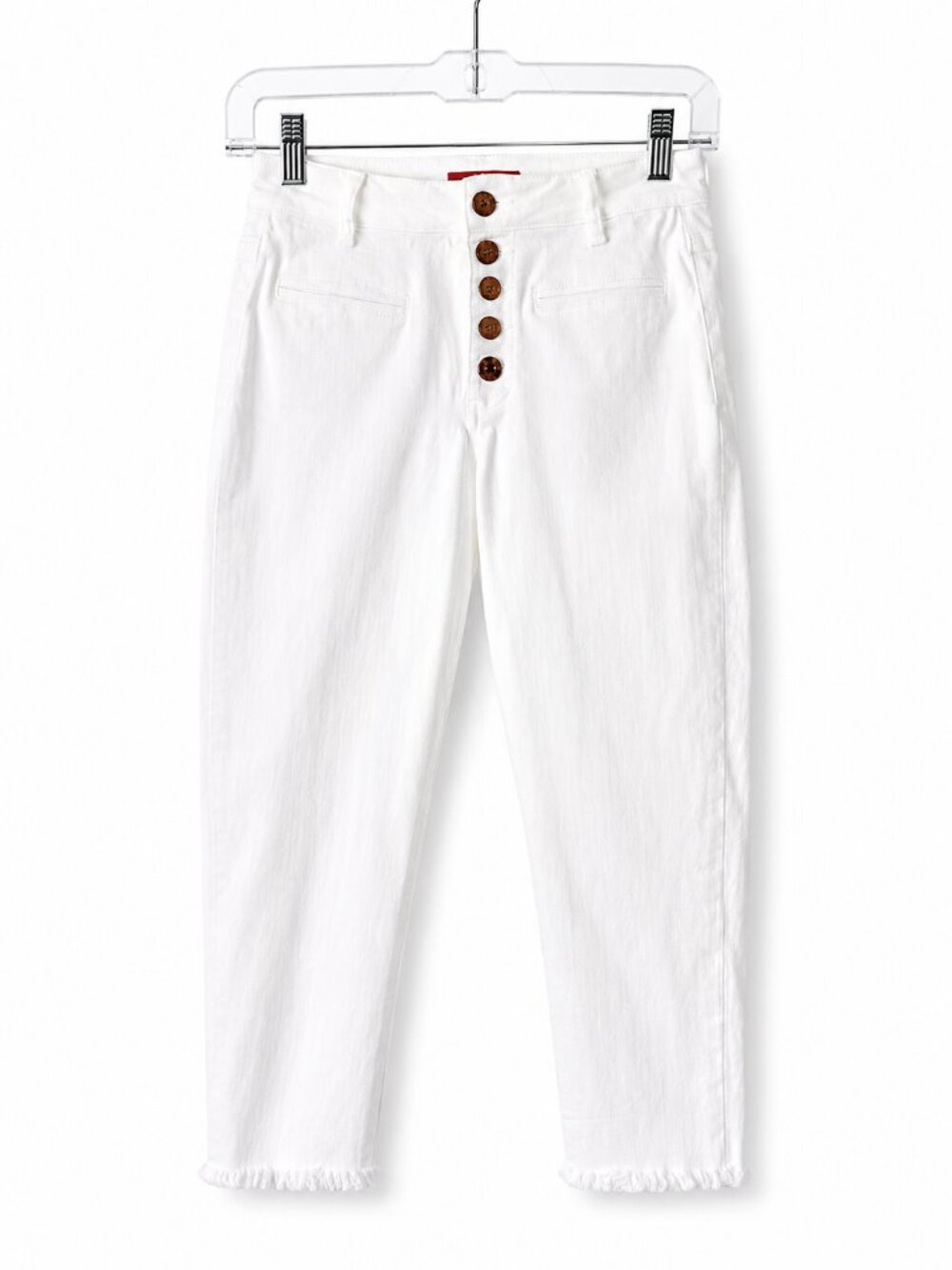 Guess White Cropped Jeans Women Size 26 High Rise Raw Hem Denim Pants - Picture 2 of 10